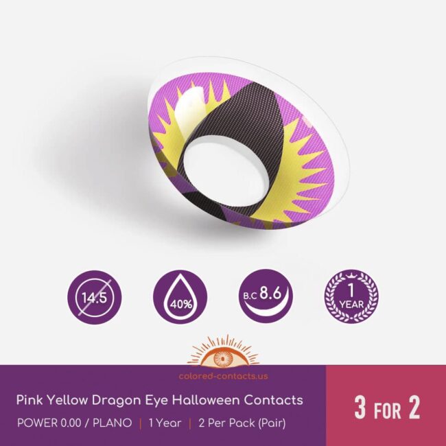 Pink Yellow Dragon Eye Halloween Contacts