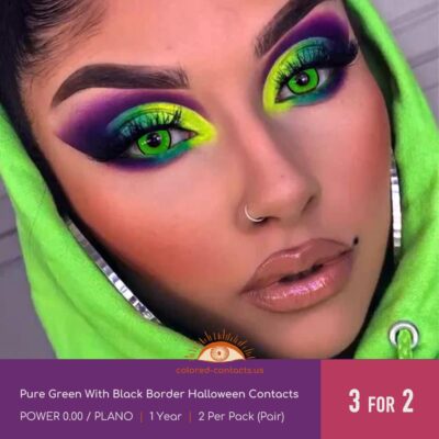 Pure Green With Black Border Halloween Contacts