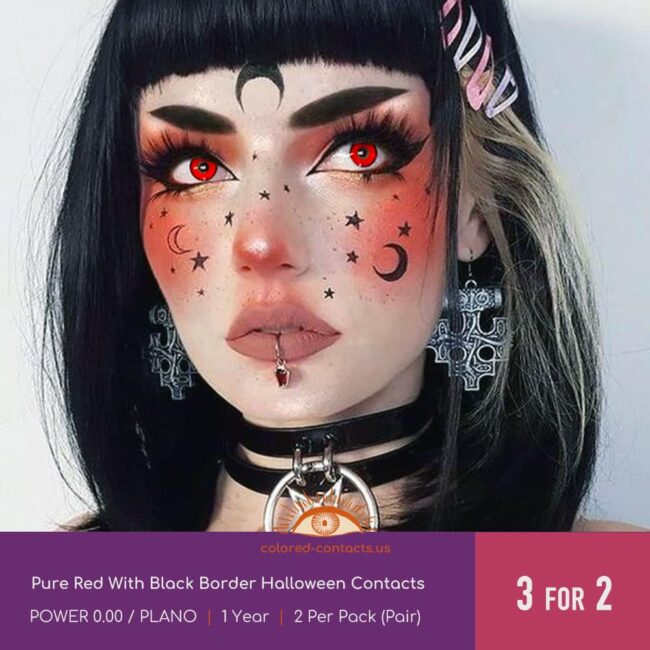 Pure Red With Black Border Halloween Contacts