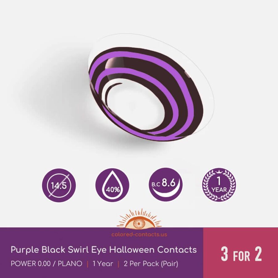 Purple Black Swirl Eye Halloween Contacts
