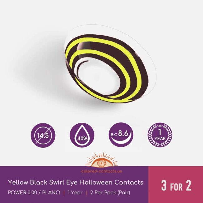 Yellow Black Swirl Eye Halloween Contacts